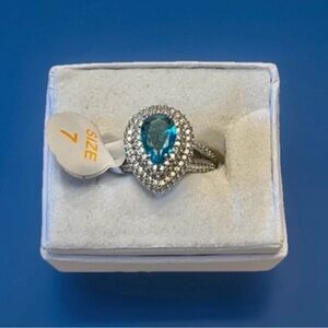 Pear Shaped Swiss Blue Topaz Ring Size 7